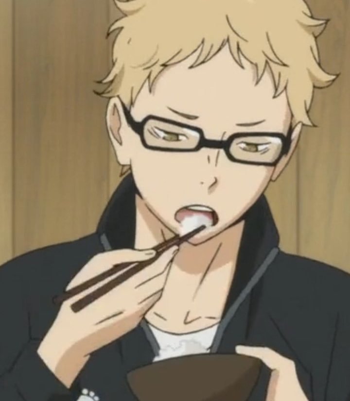 eating glasses blonde Kei Tsukishima Haikyū!! Anime Image