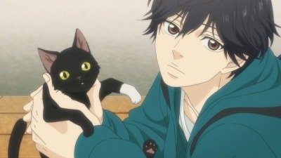 cat brown eyes black hair Kou Tanaka Anime Ao Haru Ride anime cat Image