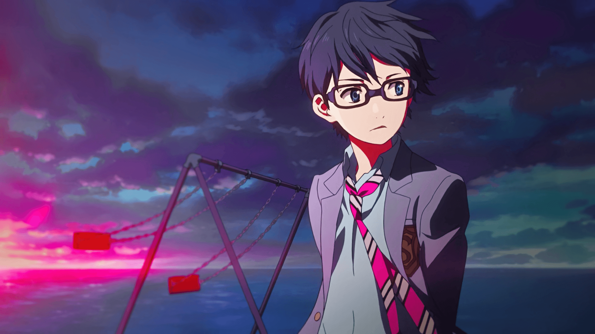 Download Black Hair Blue Eyes Glasses School Uniform Swing Kousei Arima Anime Your Lie In April Image