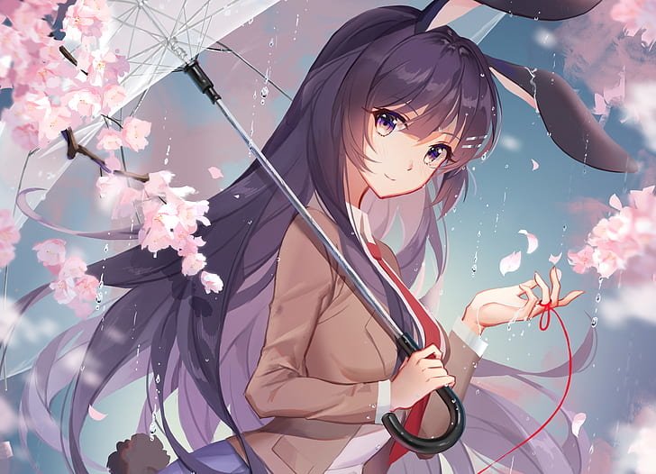 Download Long Hair Purple Hair Bunny Ears Mai Sakurajima School Uniform Umbrella Anime Rascal Does Not Dream Of Bunny Girl Senpai Image