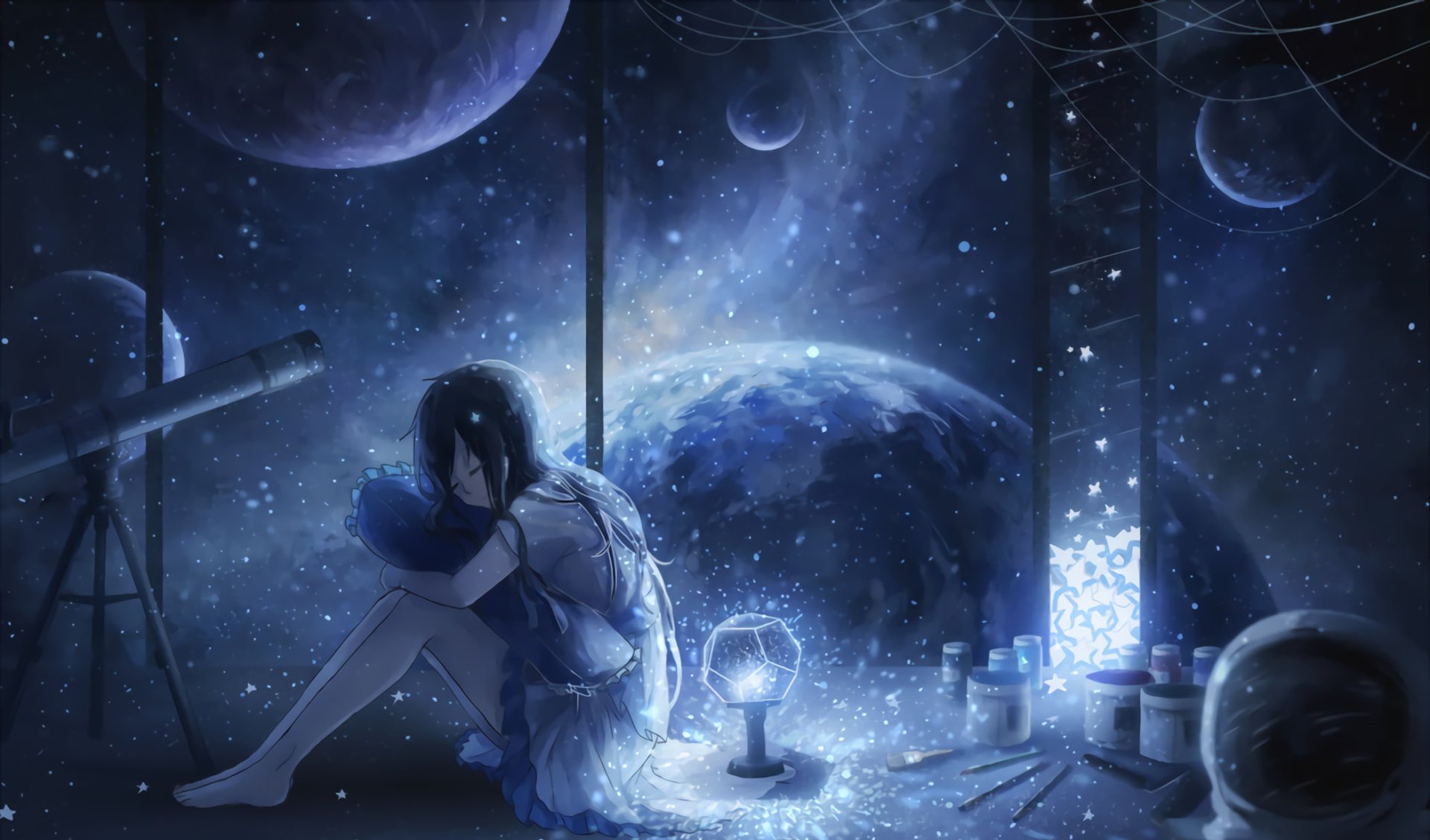 star feet telescope space barefoot Anime girl anime girl Image