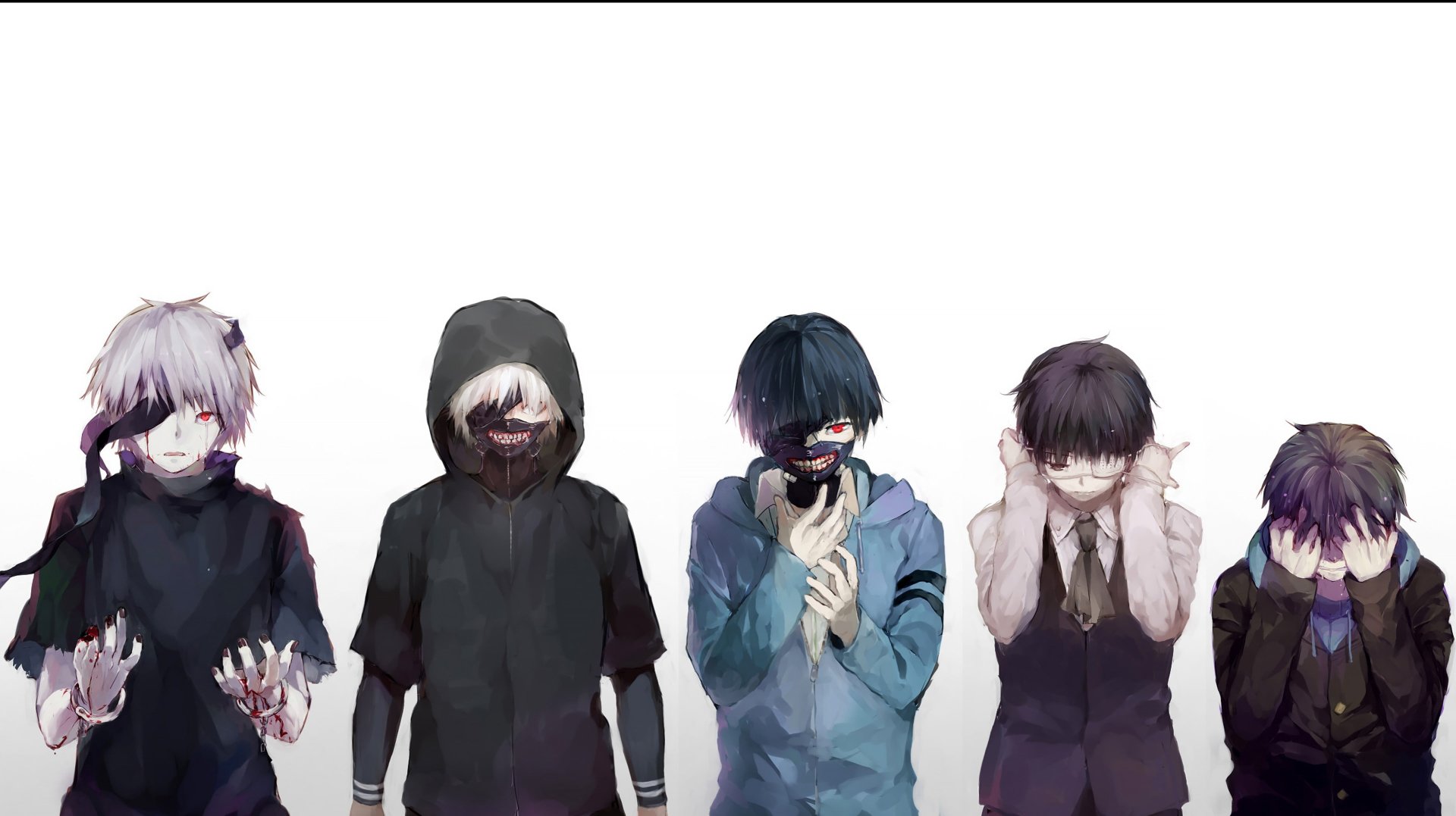 Download Red Eyes Black Hair Mask White Hair Hood Ken Kaneki Anime Tokyo Ghoul Image