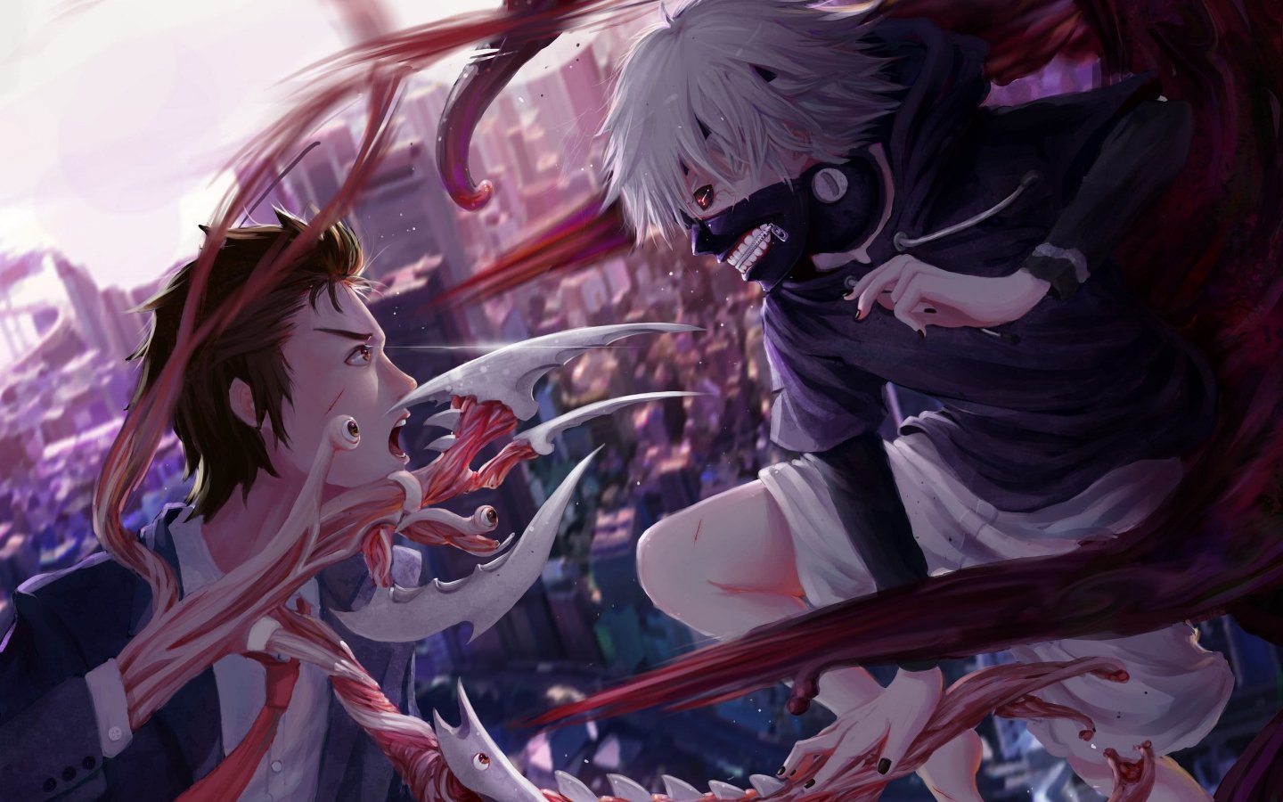 Download Brown Hair White Hair Parasyte -the Maxim- Izumi Shinichi Tokyo Ghoul Ken Kaneki Anime Crossover Image