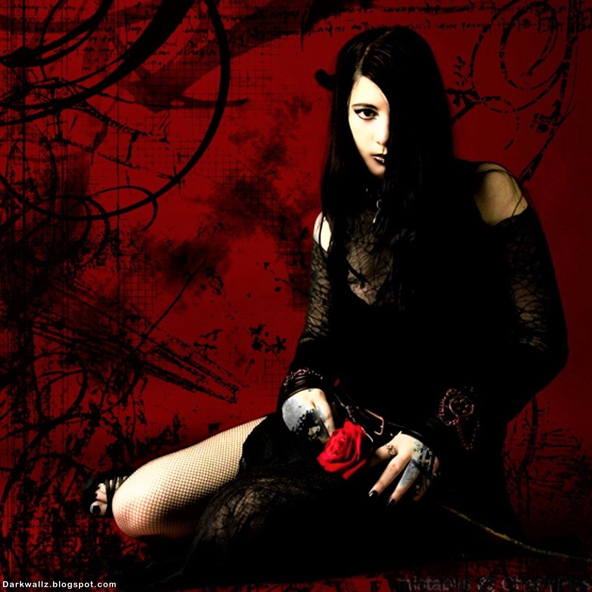 long hair dark rose woman gothic Image
