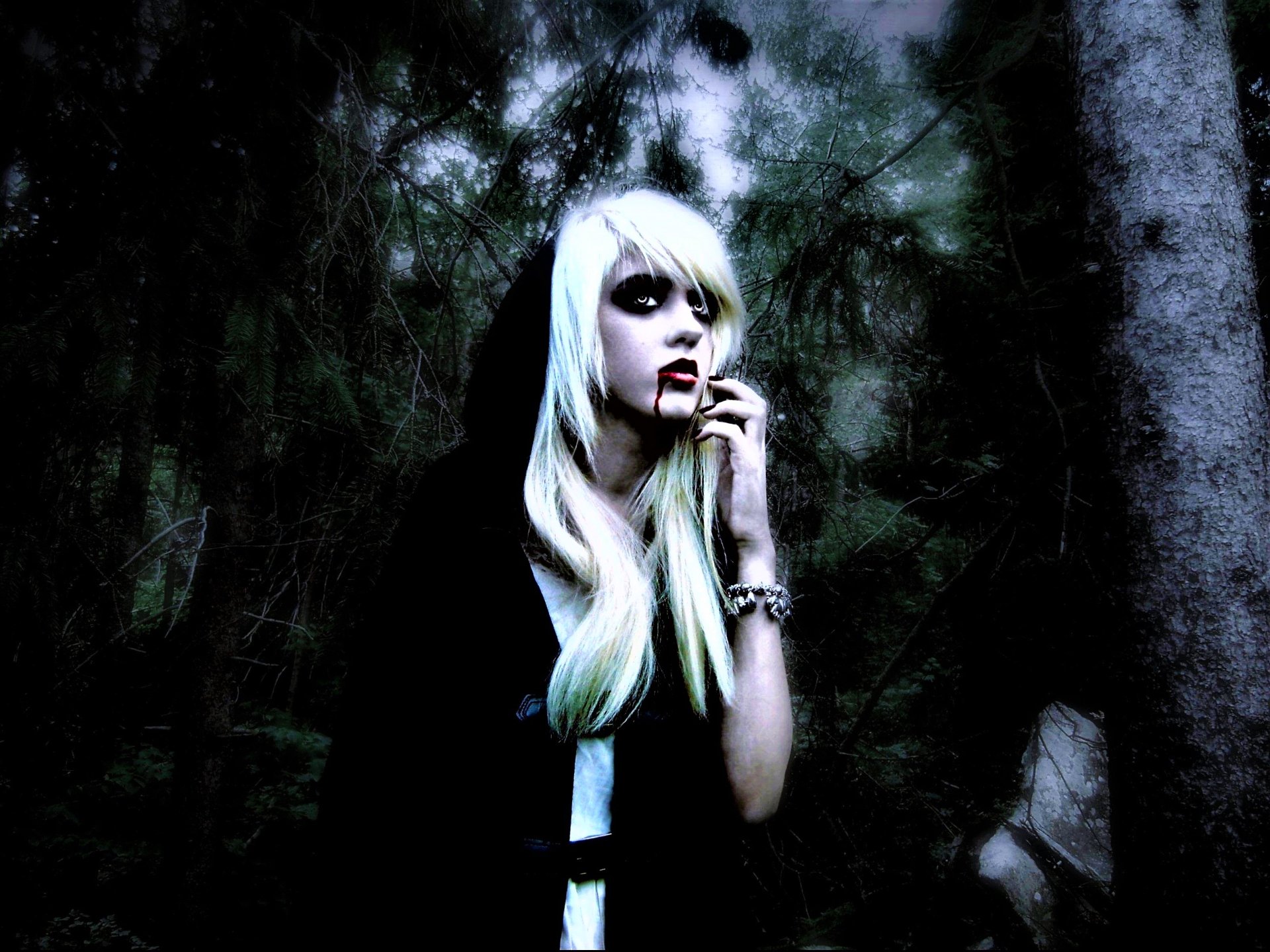 dark hoodie blonde vampire woman gothic Image