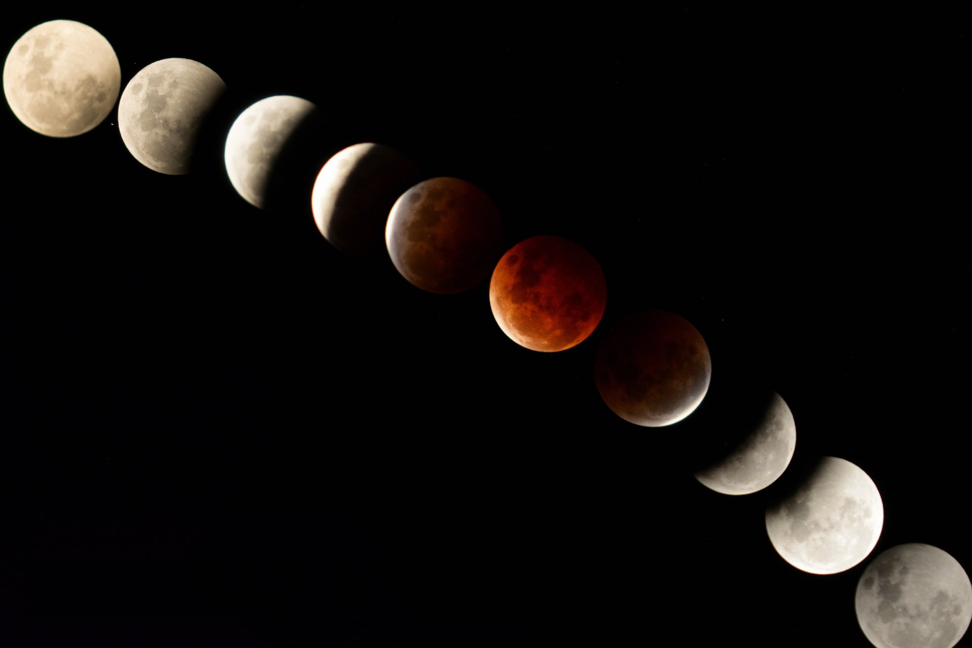  Photograph Composition of a Lunar Cycle and a Blood Moon Lunar Eclipse