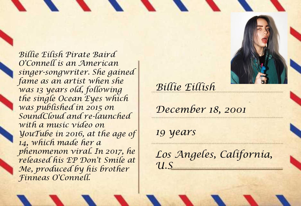  Billie Eilish postcard