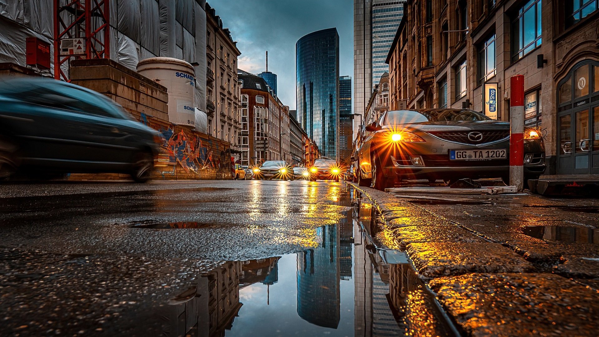puddle city car man made street Image