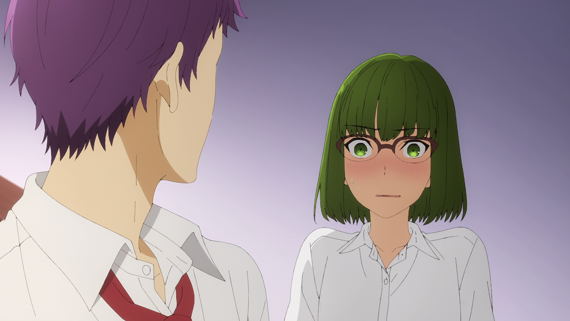 purple hair Tooru Ishikawa blush Sakura Kouno green hair green eyes glasses Anime Hori-san To Miyamura-kun Image