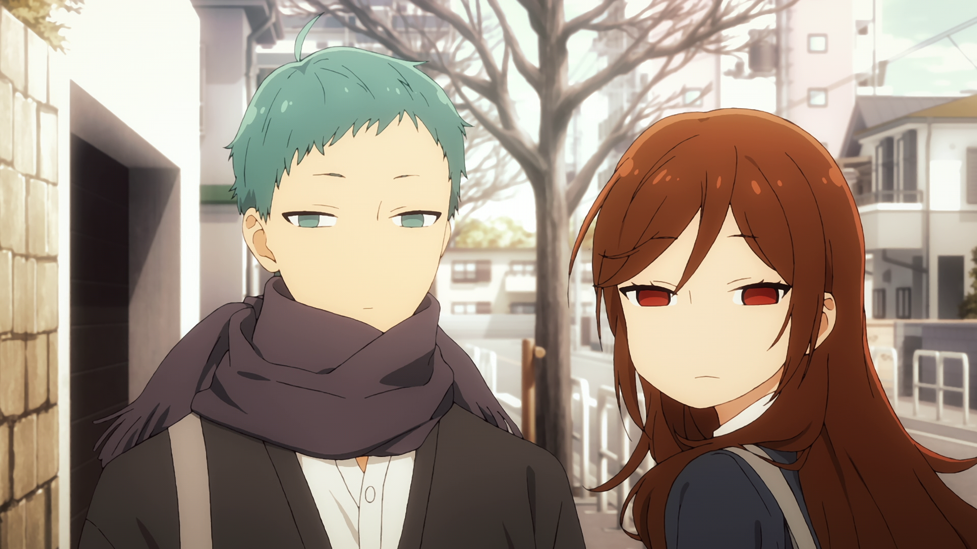 blue eyes blue hair Makio Tanihara Hori Kyouko brown hair brown eyes Anime Hori-san To Miyamura-kun Image