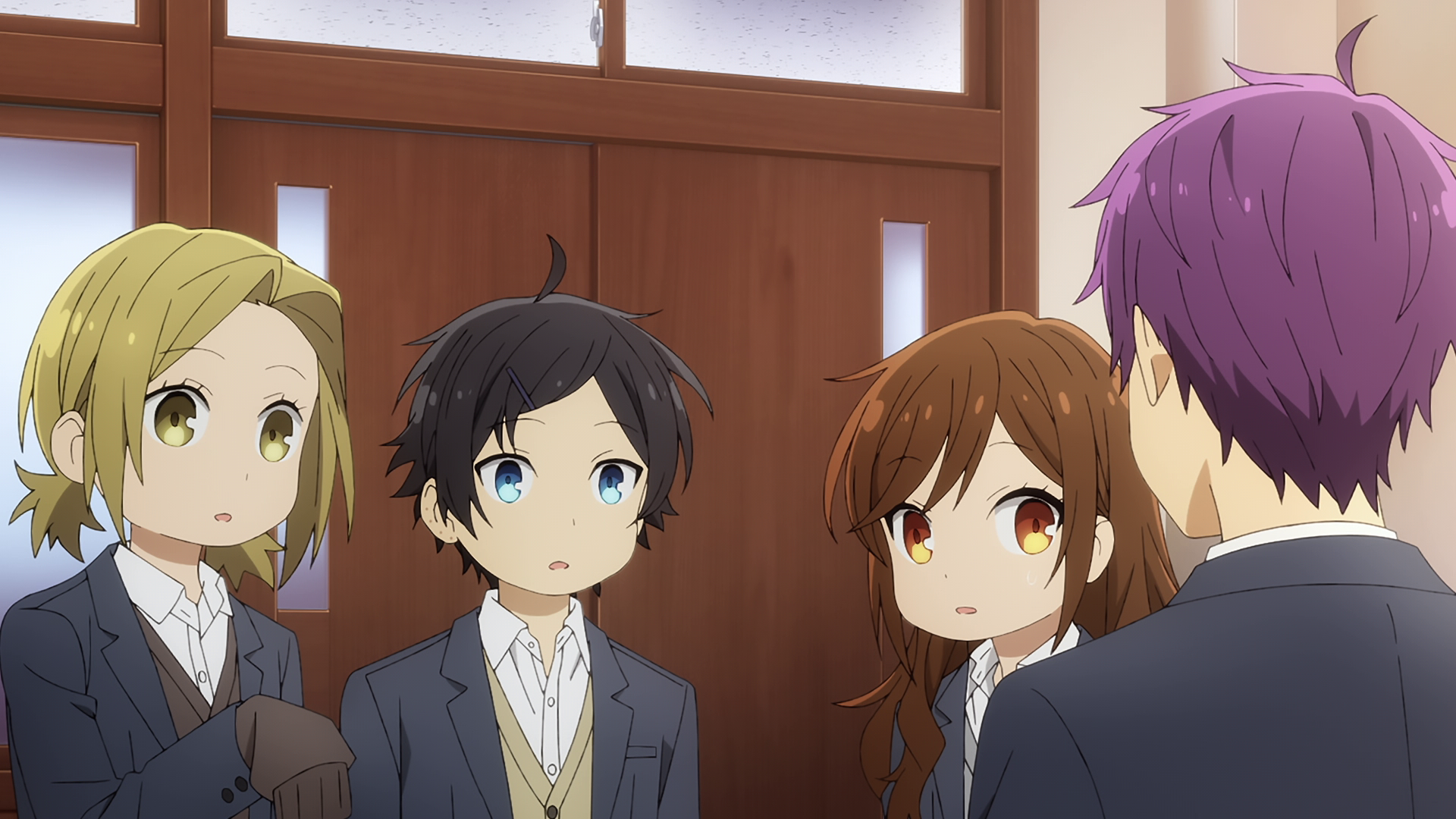 Hori Kyouko brown hair brown eyes Yoshikawa Yuki blonde Izumi Miyamura black hair purple hair Tooru Ishikawa Anime Hori-san To Miyamura-kun Image