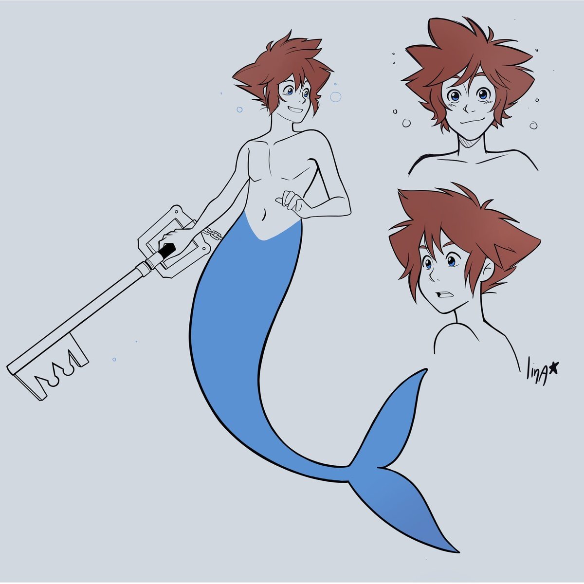 blue eyes brown hair Keyblade merman Sora (Kingdom Hearts) video game Kingdom Hearts Image