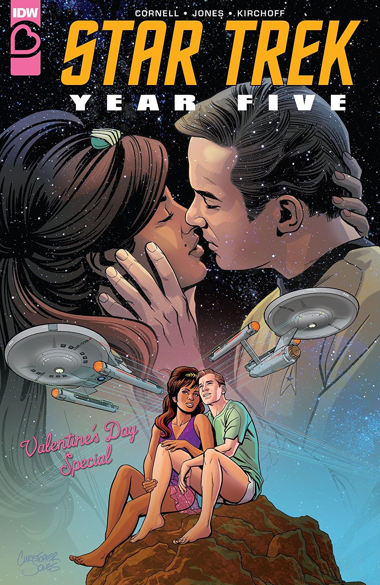 IDW Comics brown hair Enterprise (Star Trek) legs feet kiss love james t kirk Sci Fi Star Trek Image