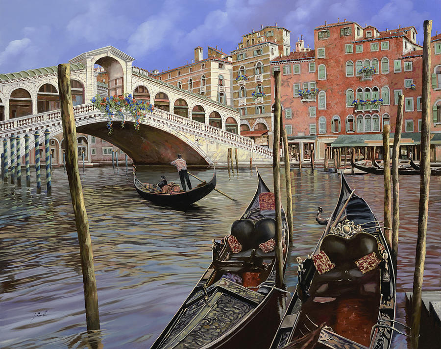 Gondola Ride Under the Rialto Bridge in Venice, Italy by Guido Borelli