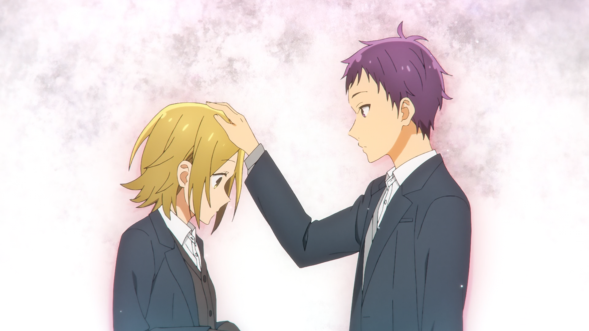 Yoshikawa Yuki blonde purple eyes purple hair Tooru Ishikawa Anime Hori-san To Miyamura-kun Image