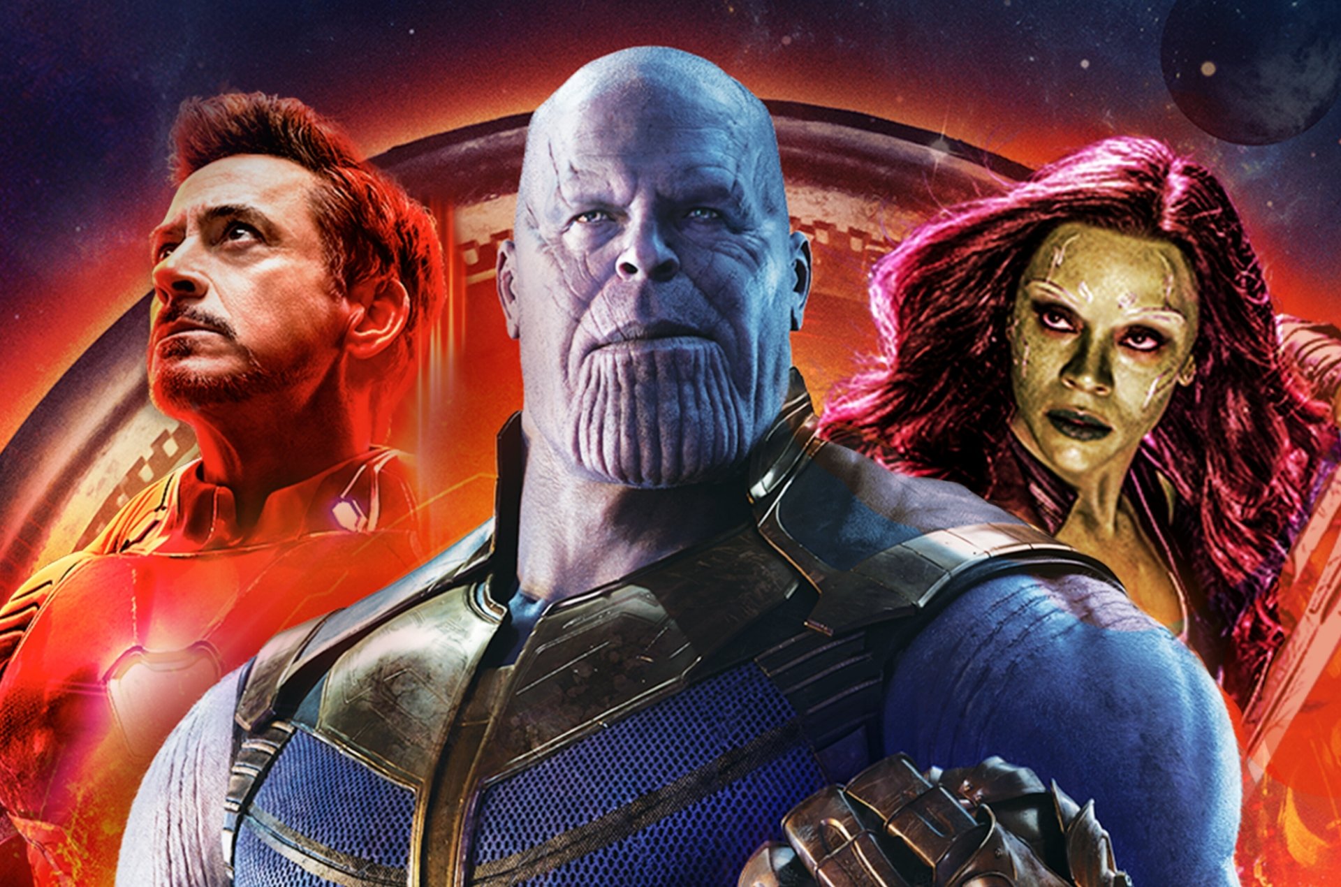 Zoe Saldana Robert Downey Jr. Gamora Tony Stark Thanos movie Avengers: Infinity War Image