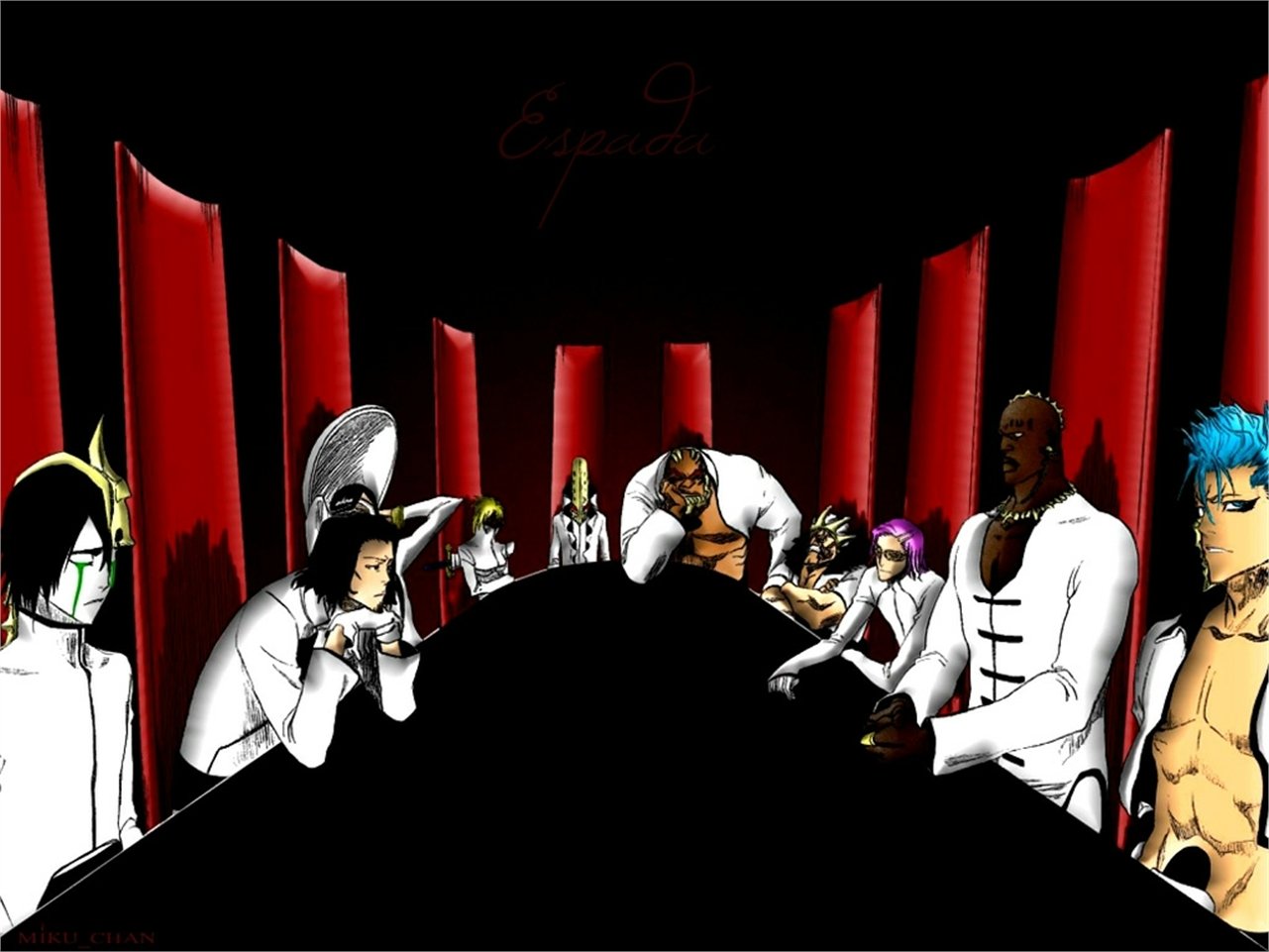 Aaroniero Arruruerie Nnoitra Gilga Baraggan Louisenbairn Ulquiorra Cifer Coyote Starrk Grimmjow Jaegerjaquez Szayelaporro Granz Tier Halibel Yammy Llargo Anime Bleach Image