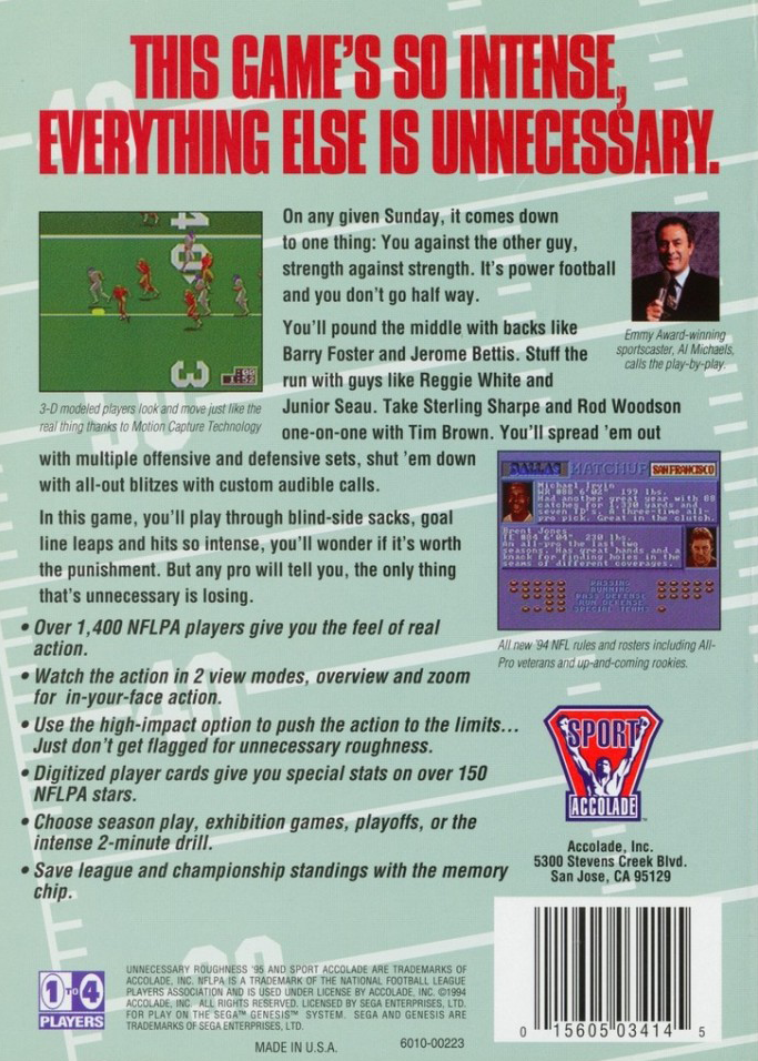 video game Unnecessary Roughness 95 Image