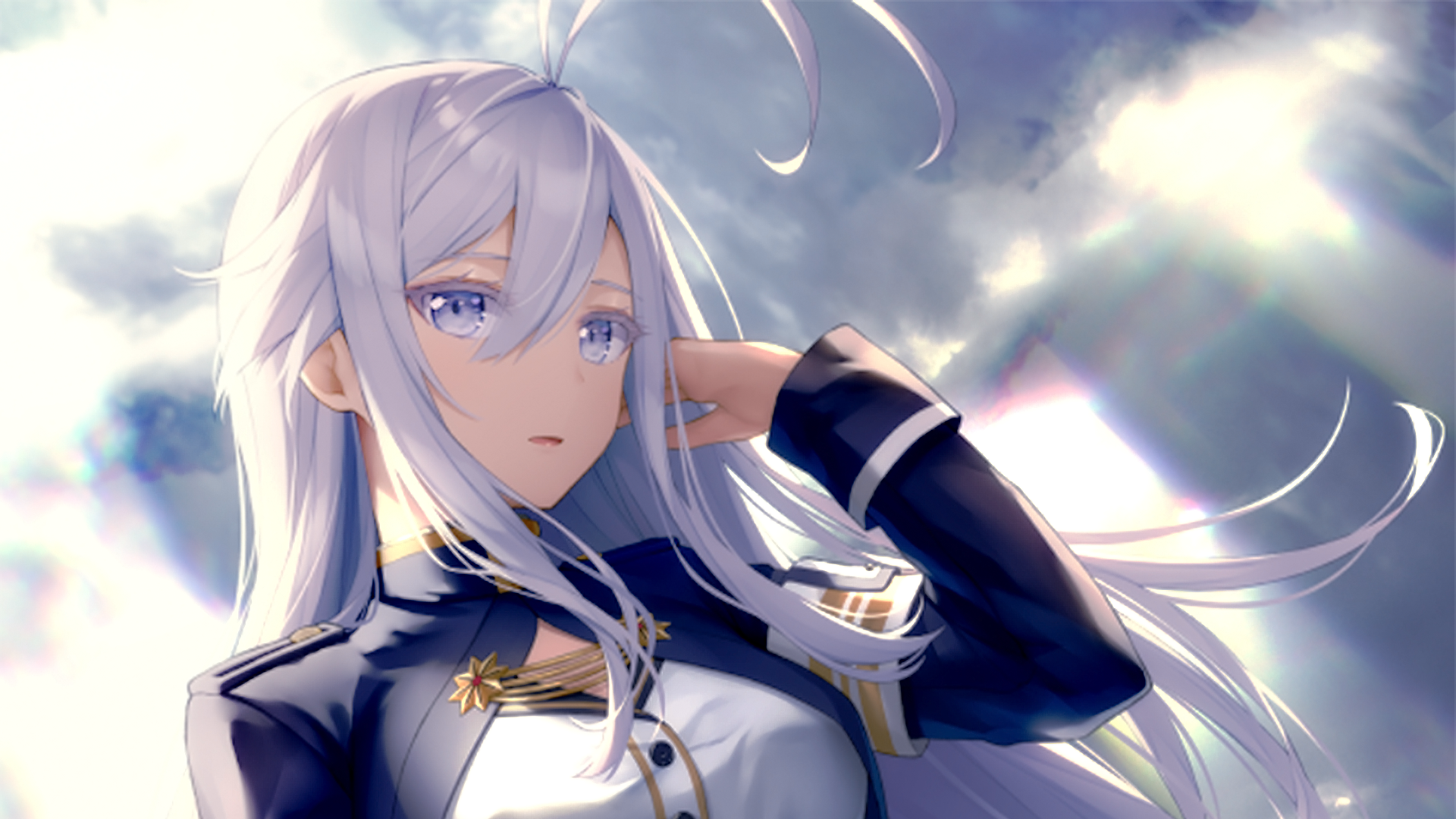 blue eyes military uniform long hair white hair Vladilena Milizé Anime Eighty Six Image