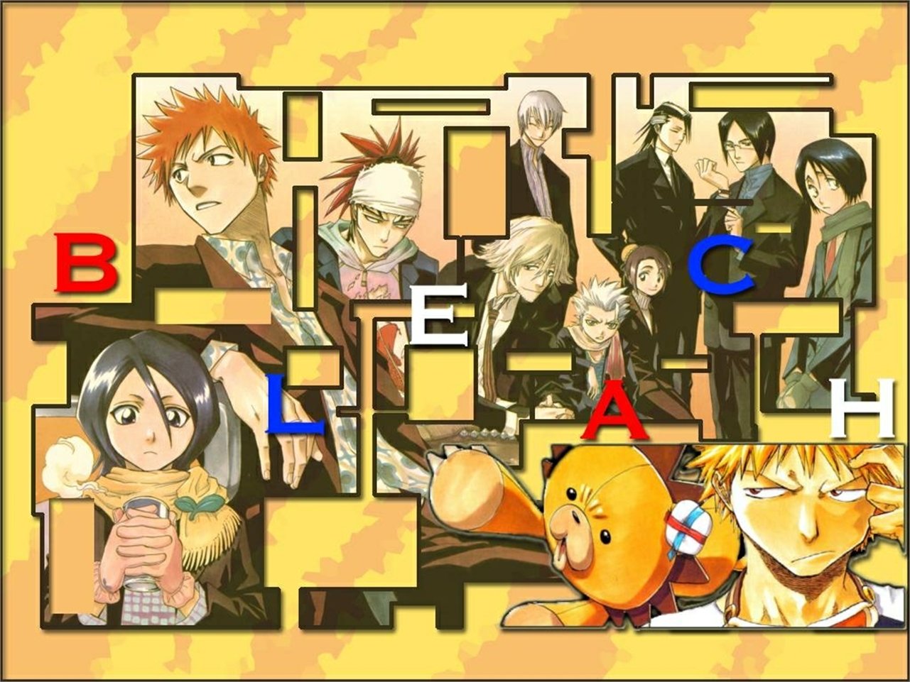 Kon (Bleach) Momo Hinamori Uryu Ishida Hanataro Yamada Byakuya Kuchiki Tōshirō Hitsugaya Gin Ichimaru Kisuke Urahara Renji Abarai Rukia Kuchiki Ichigo Kurosaki Anime Bleach Image