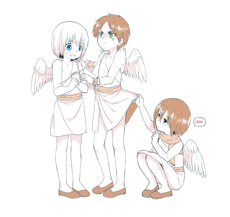 blue eyes green eyes wand wings angel Mikasa Ackerman Eren Yeager Armin Arlert Anime Attack on Titan anime angel Eren & Mikasa Image