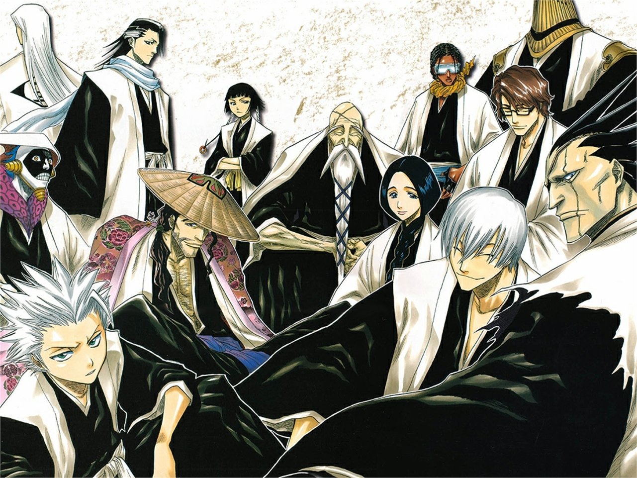Kenpachi Zaraki Kaname Tosen Mayuri Kurotsuchi Sajin Komamura Shunsui Kyōraku Jūshirō Ukitake Unohana Retsu Genryūsai Shigekuni Yamamoto Soifon (Bleach) Sōsuke Aizen Gin Ichimaru Byakuya Kuchiki Tōshirō Hitsugaya Anime Bleach Image