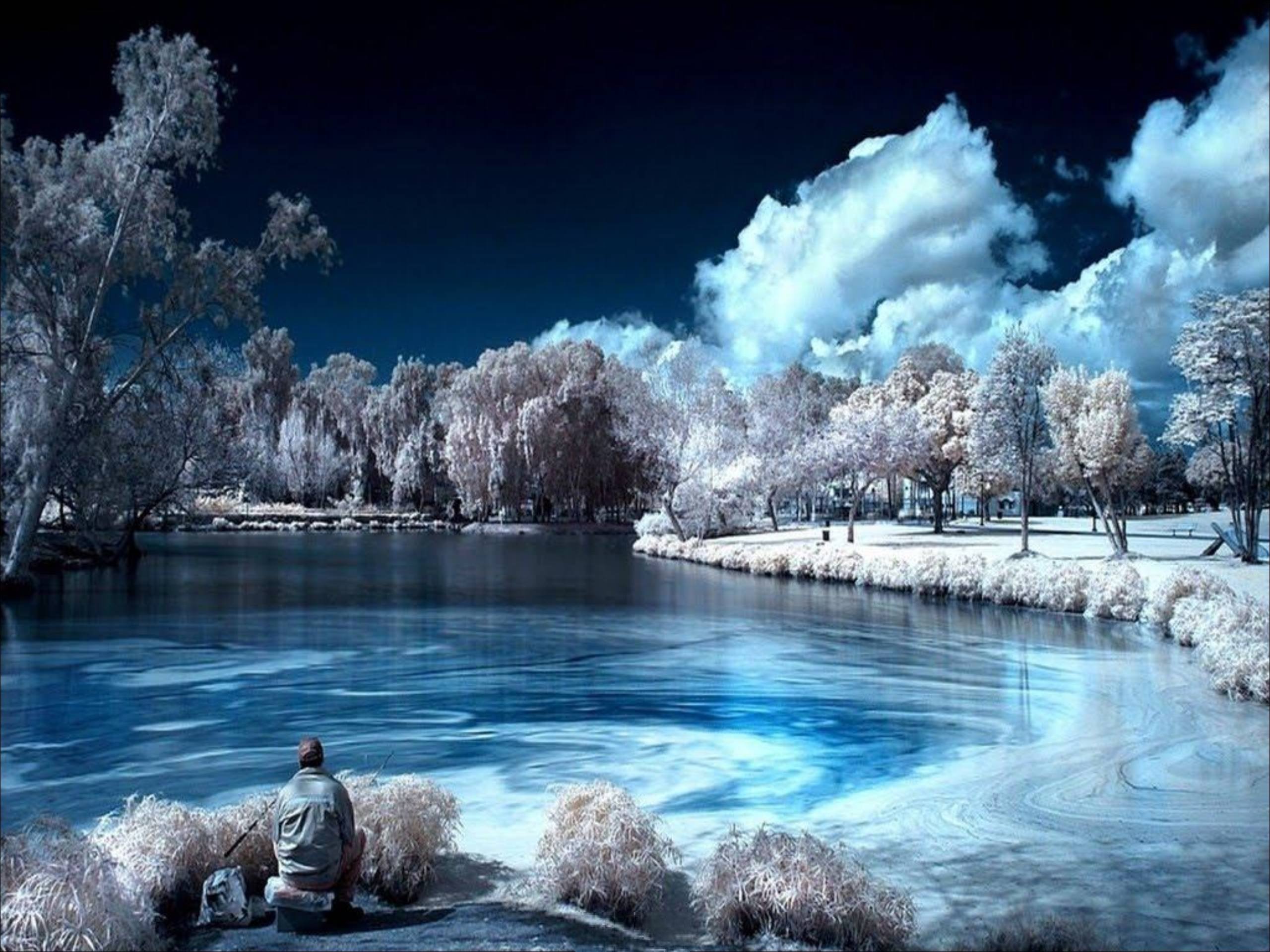Infrared Photography lone fisherman