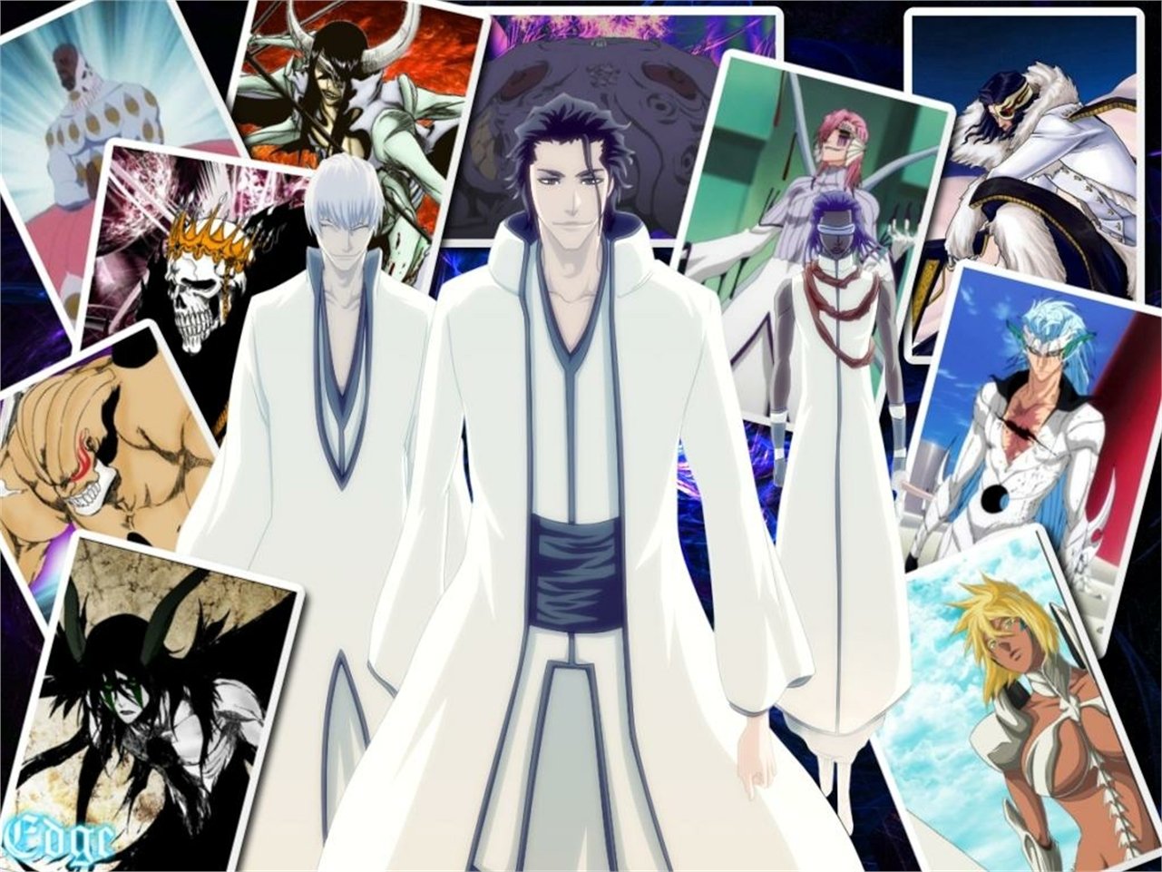 Kaname Tosen Zommari Rureaux Ulquiorra Cifer Aaroniero Arruruerie Nnoitra Gilga Tier Halibel Baraggan Louisenbairn Yammy Llargo Coyote Starrk Grimmjow Jaegerjaquez Gin Ichimaru Sōsuke Aizen Anime Bleach Image