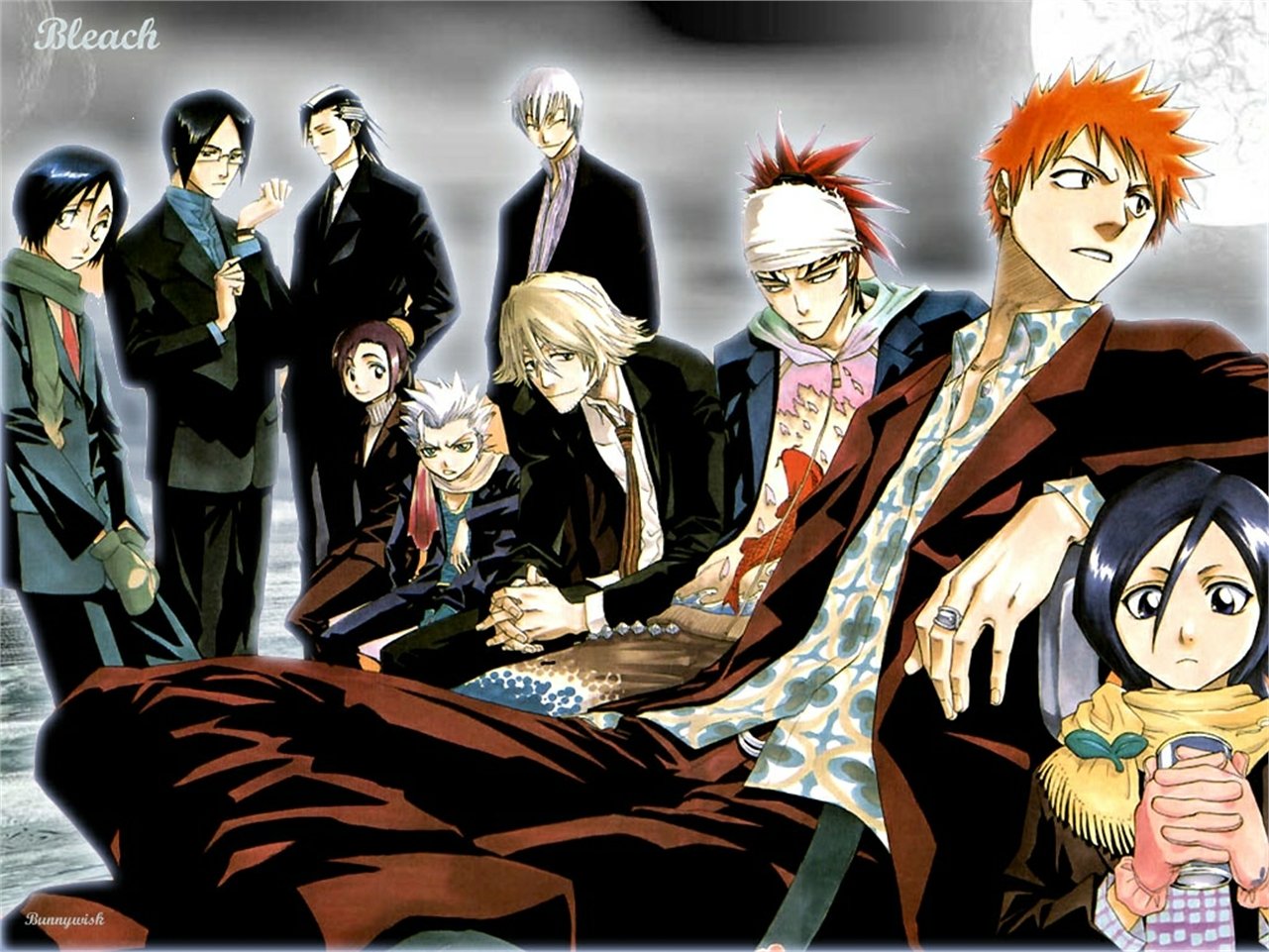 Hanataro Yamada Byakuya Kuchiki Kisuke Urahara Uryu Ishida Gin Ichimaru Momo Hinamori Tōshirō Hitsugaya Renji Abarai Rukia Kuchiki Ichigo Kurosaki Anime Bleach Image