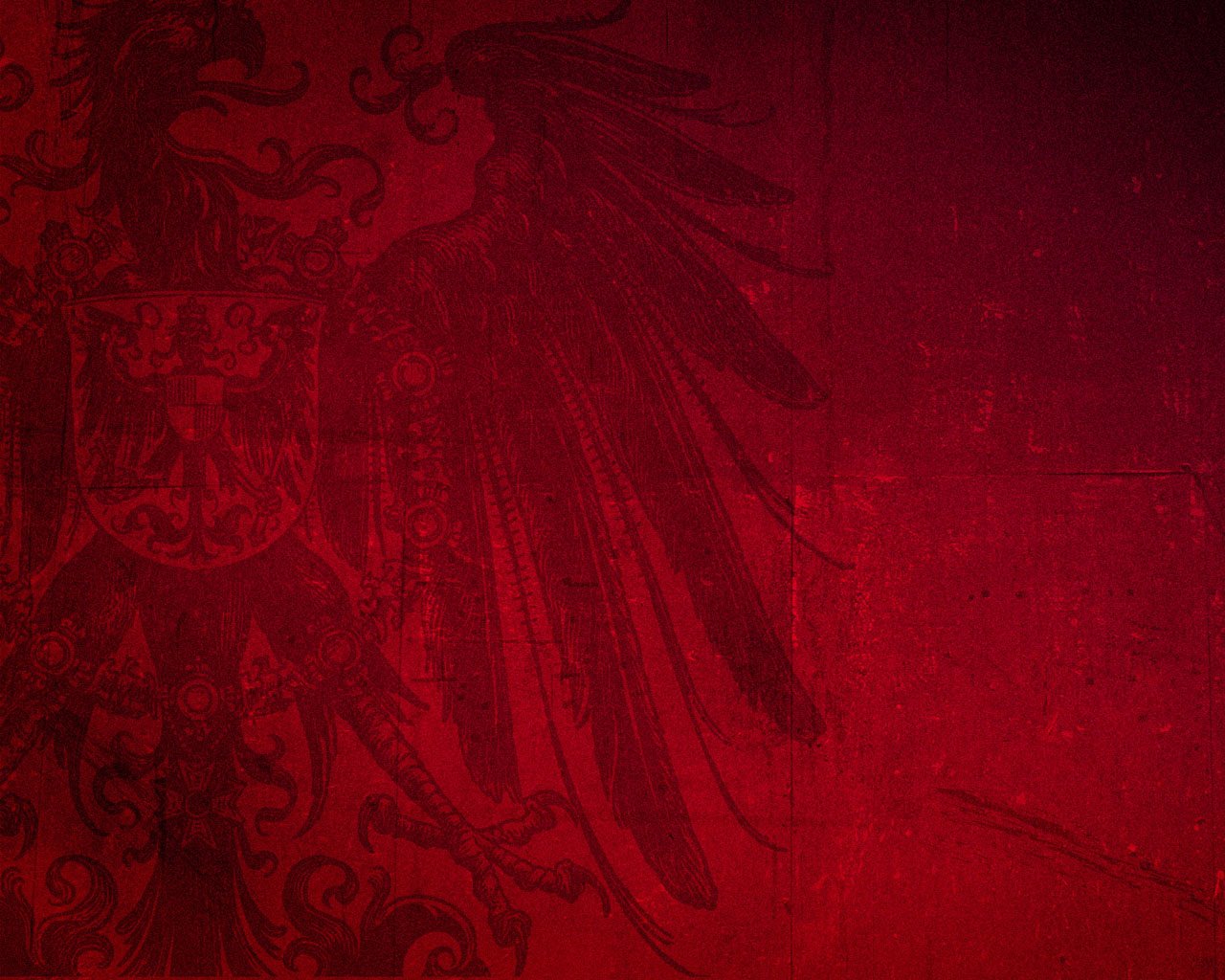 A richly textured red background features an intricate, dark artistic design of an eagle, embodying a blend of tradition and creativity.