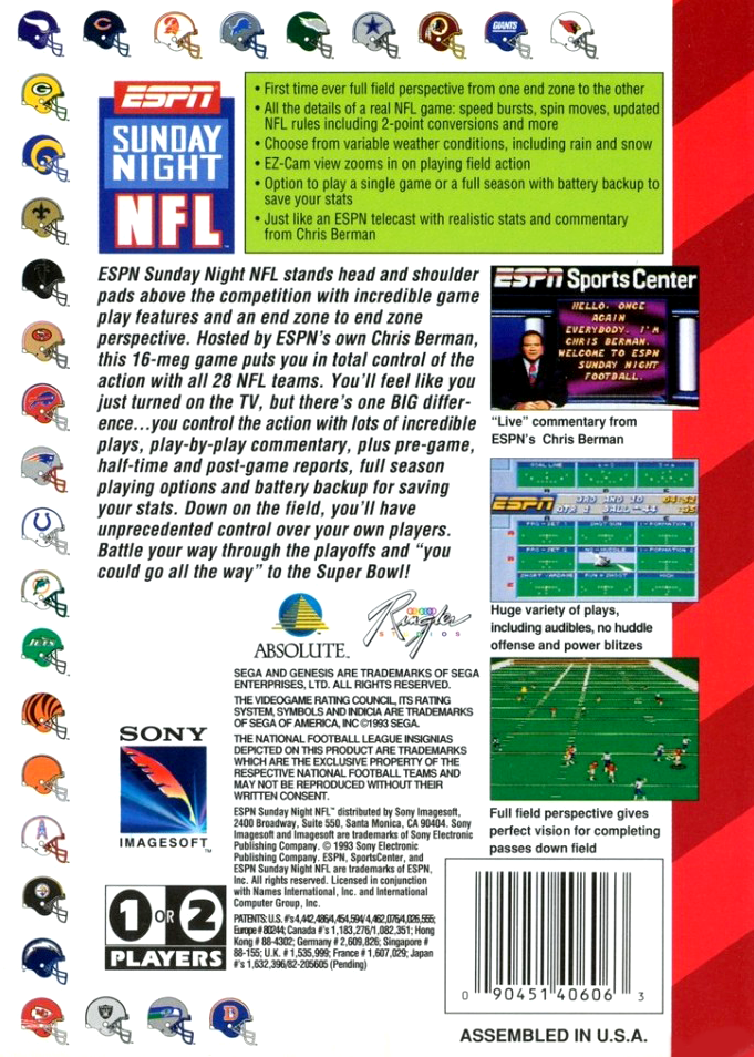video game ESPN Sunday Night NFL Image