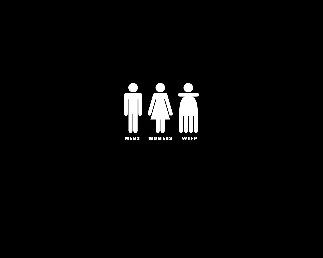 A humorous illustration featuring three simplified figures labeled MEN, WOMEN, and WTF? against a black background, highlighting a funny yet just wrong take on gender symbols.