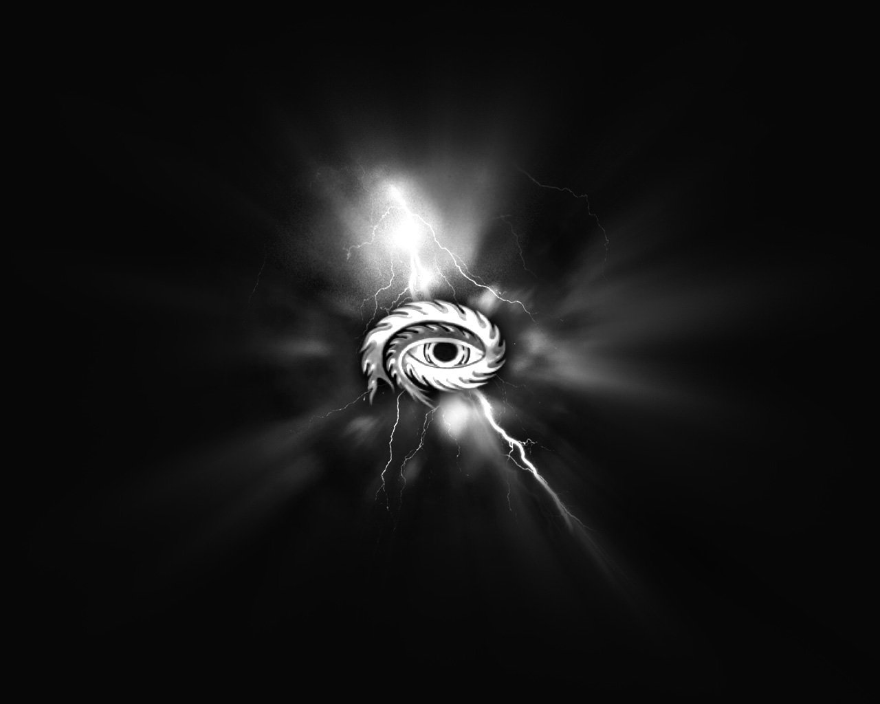 A swirling eye graphic surrounded by dramatic lightning effects, inspired by Tool's music, set against a dark background.