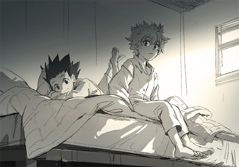 pajamas bed feet Gon Freecss Killua Zoldyck Anime Hunter x Hunter Image