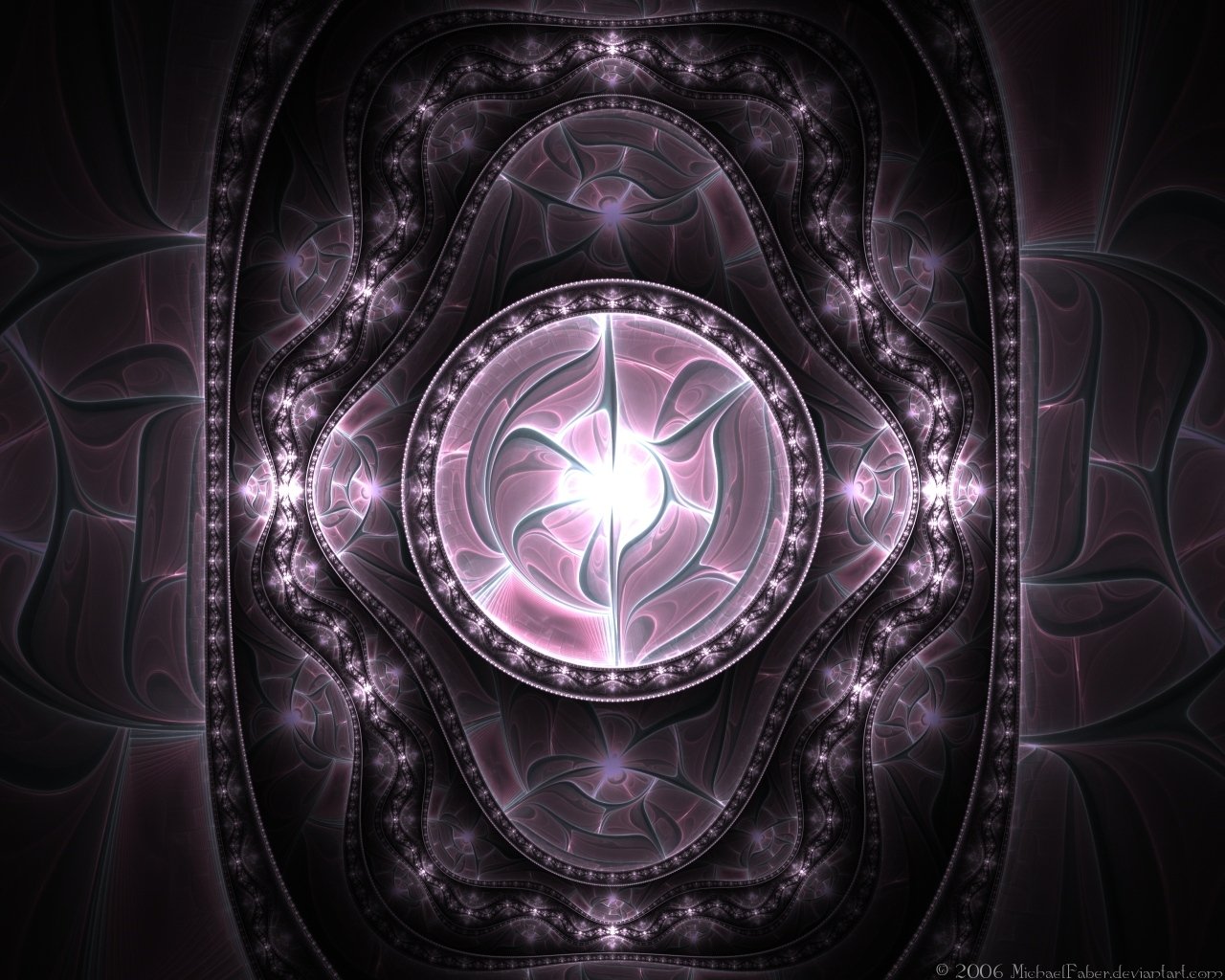 An abstract design featuring intricate patterns and luminous elements in shades of pink and purple, creating a cool, mesmerizing visual effect.