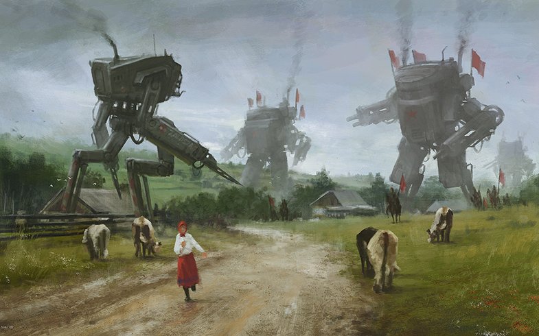 man made scythe robot futuristic rural Image