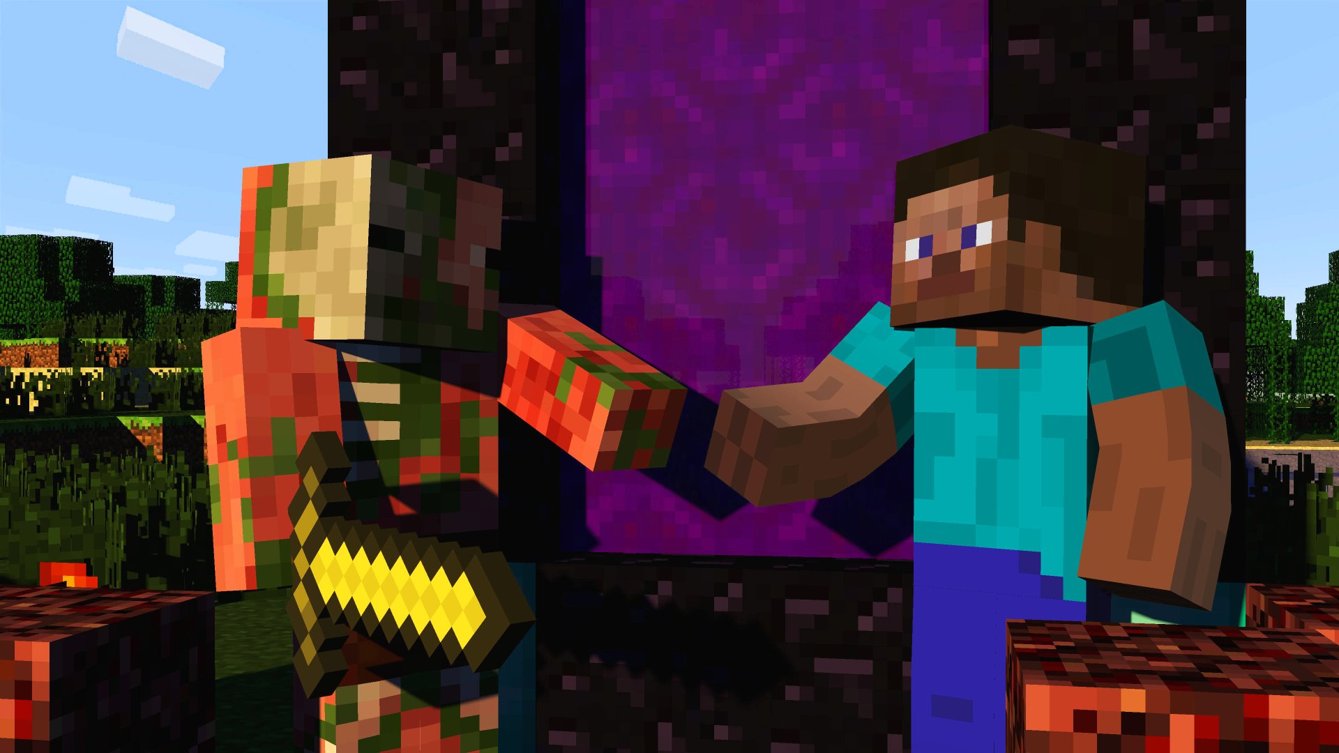 Mojang Zombie Pigman (Minecraft) piglet Nether portal Nether (Minecraft) Steve (Herobrine Minecraft) video game Minecraft Image