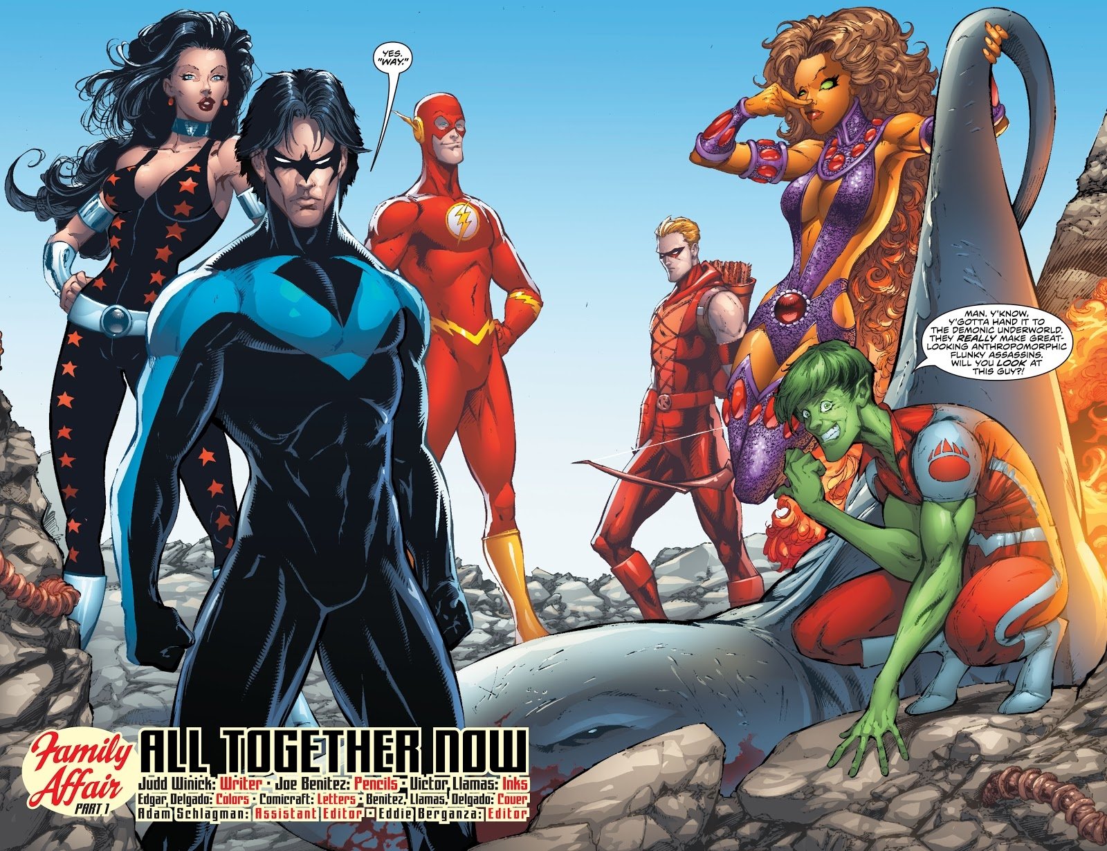 Flash Red Arrow Roy Harper Beast Boy Donna Troy Dick Grayson Wally West Nightwing Starfire (DC Comics) Comic Titans Together Image