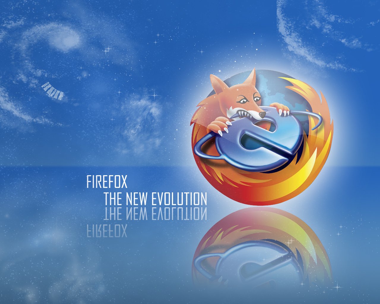 A vibrant blue background features the Firefox logo, depicting a fox wrapped around a stylized globe, accompanied by the text Firefox: The New Evolution, highlighting technology and innovation.