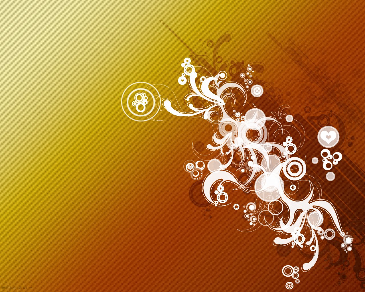 Artistic vector design featuring swirling white patterns and circles against a warm brown gradient background, creating a dynamic and elegant visual effect.