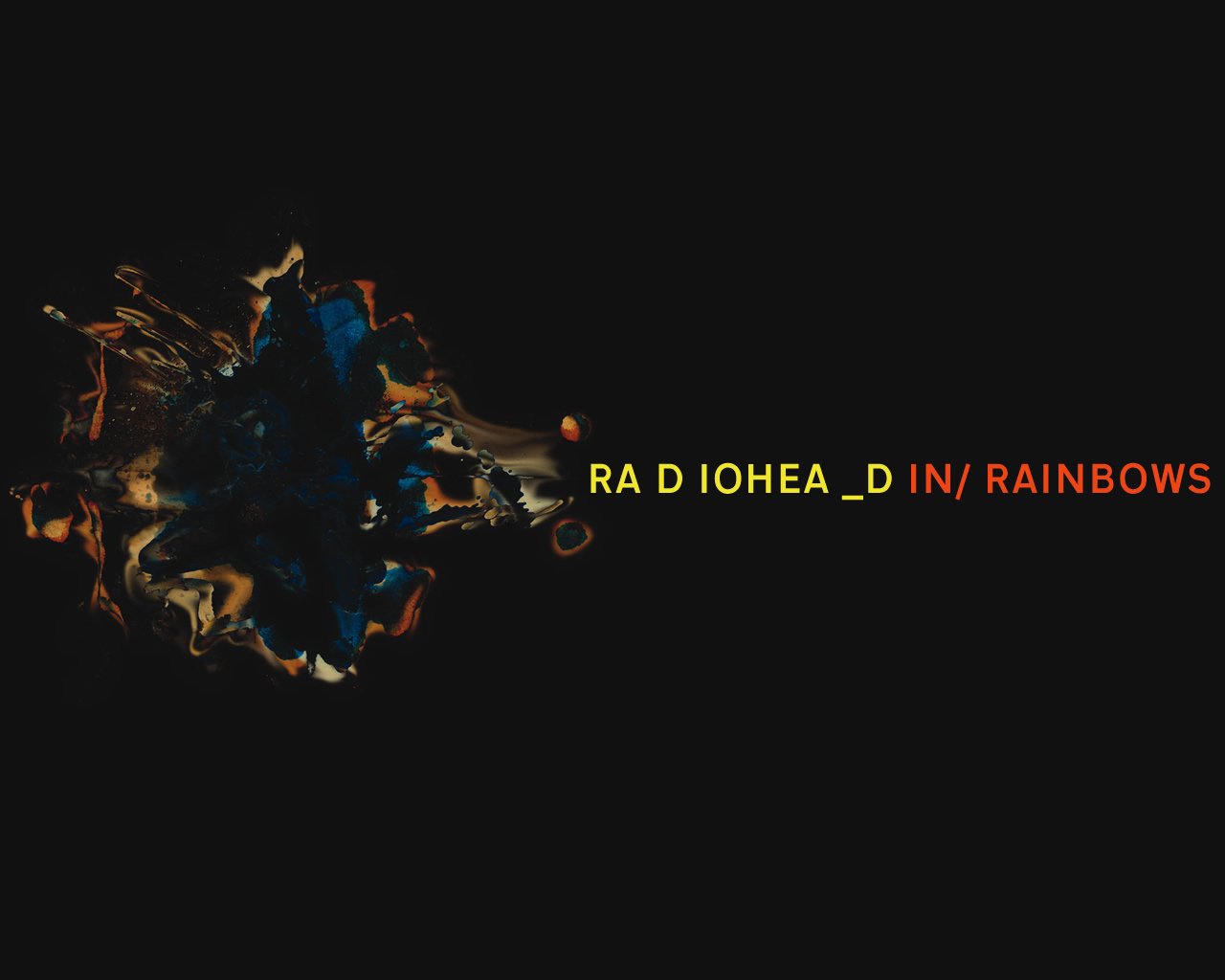 Cover art for Radiohead's album In Rainbows, featuring an abstract design with vibrant colors against a dark background.