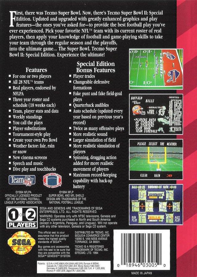 video game Tecmo Super Bowl II: Special Edition Image