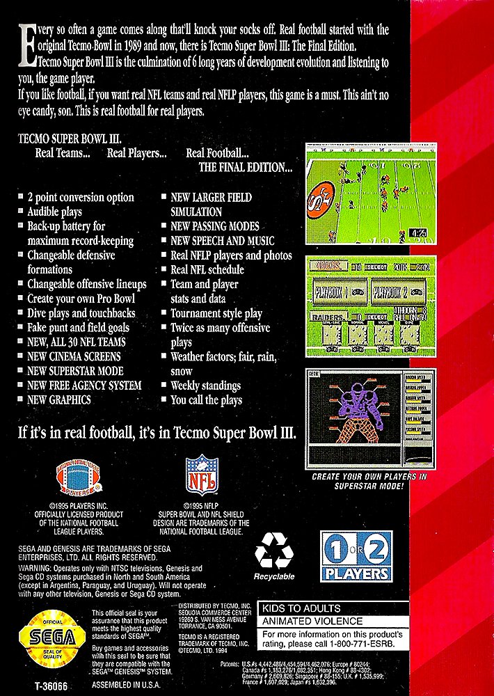 video game Tecmo Super Bowl III Final Edition Image