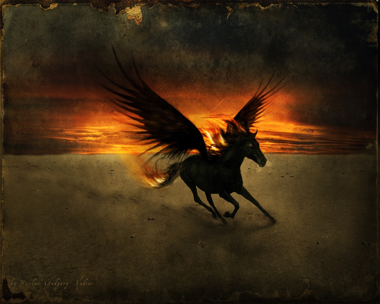 Pegasus with Blazing Background