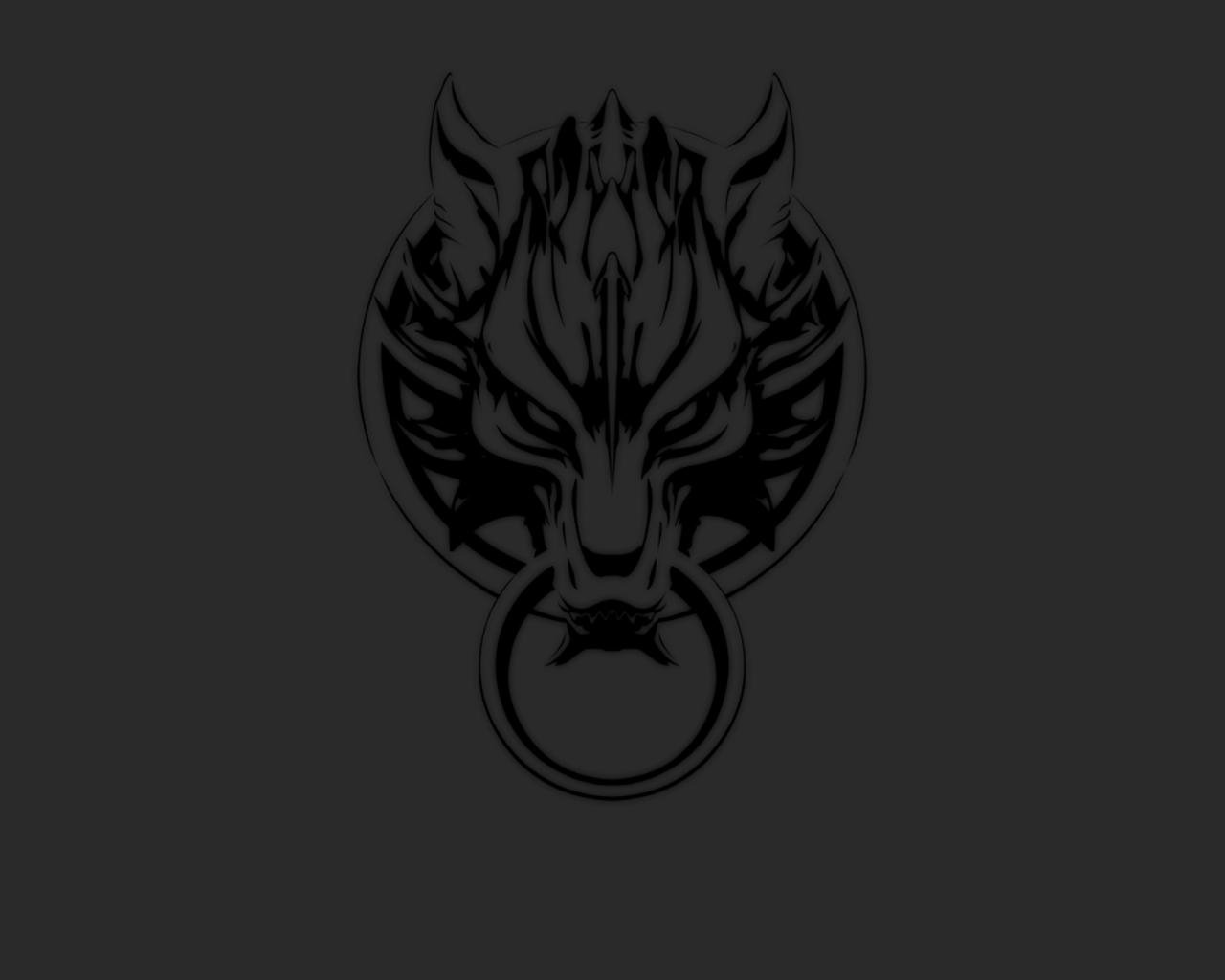 A black emblem featuring a fierce wolf-like creature, inspired by the anime *Final Fantasy VII: Advent Children*. The design includes intricate details and a circular frame.