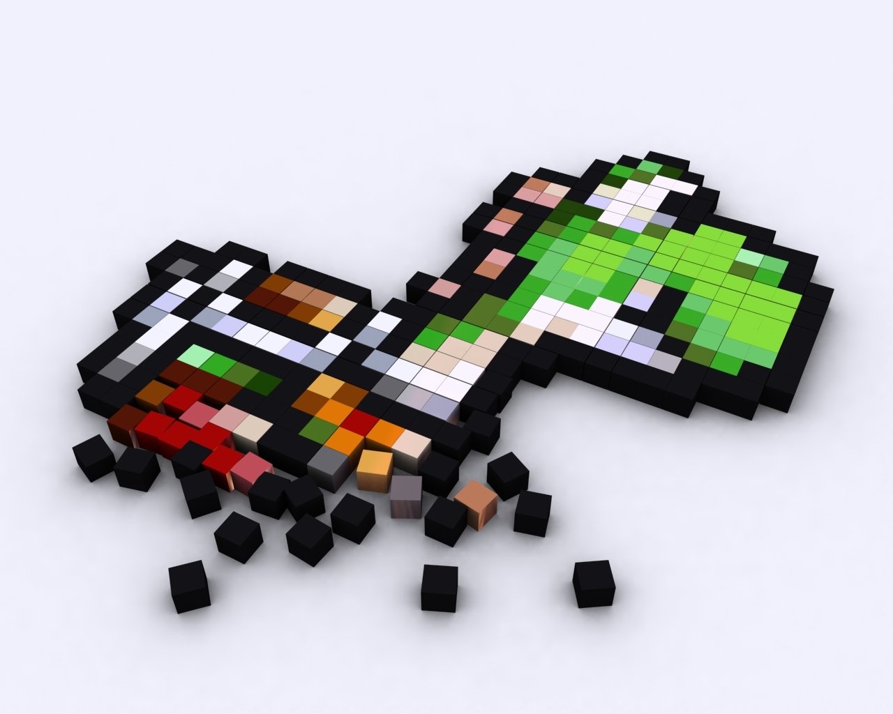 A pixelated depiction of Yoshi from the video game Super Mario World, created with colorful blocks, showcasing vibrant details against a simple background.