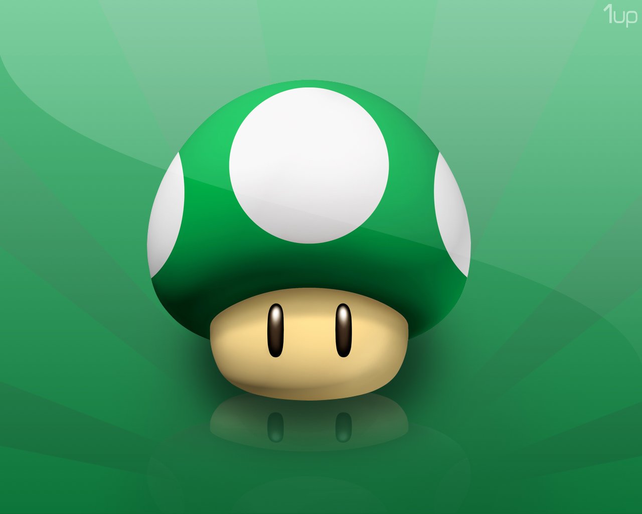 A vibrant green mushroom with white spots, known from the Mario video game series, sits against a smooth, green background, symbolizing power-ups in gameplay.