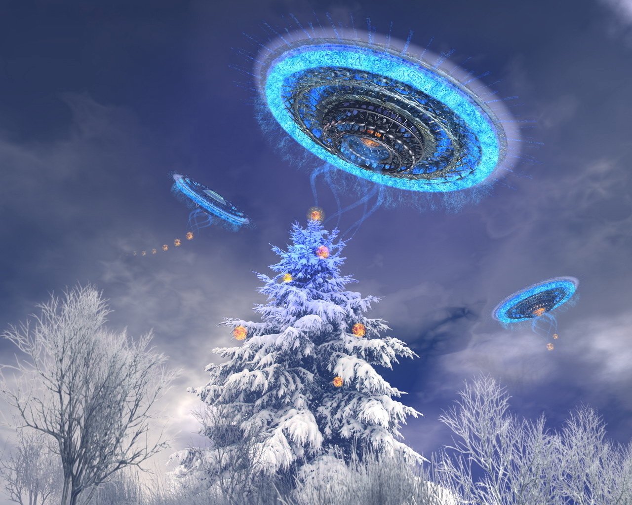 Spaceship Hoovering Over Christmas Tree Image ID 468640 Image Abyss