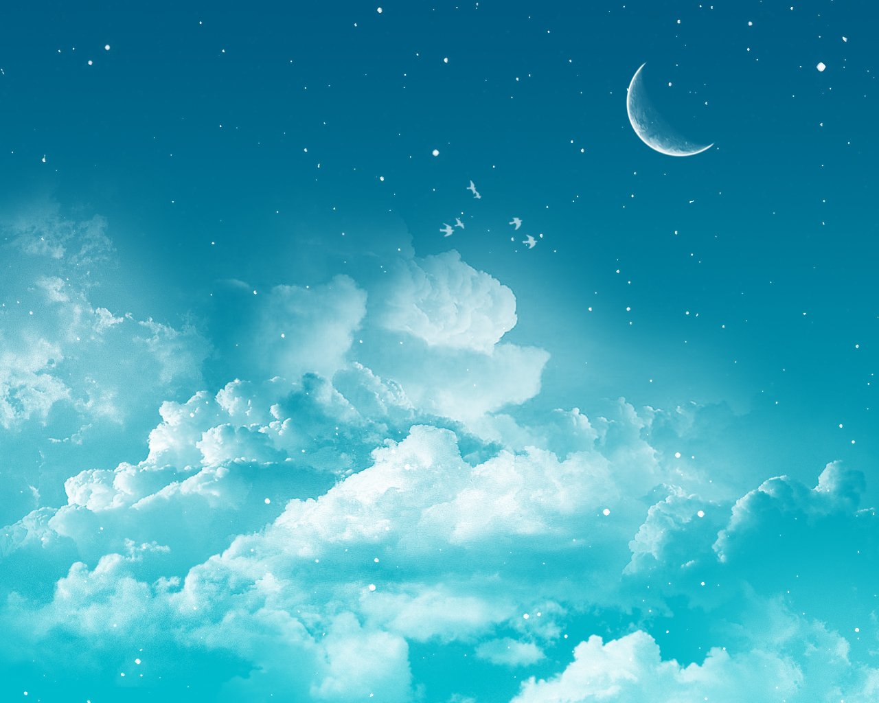 A serene sky filled with fluffy clouds and a crescent moon, creating a dreamy world that captures the beauty of nature.