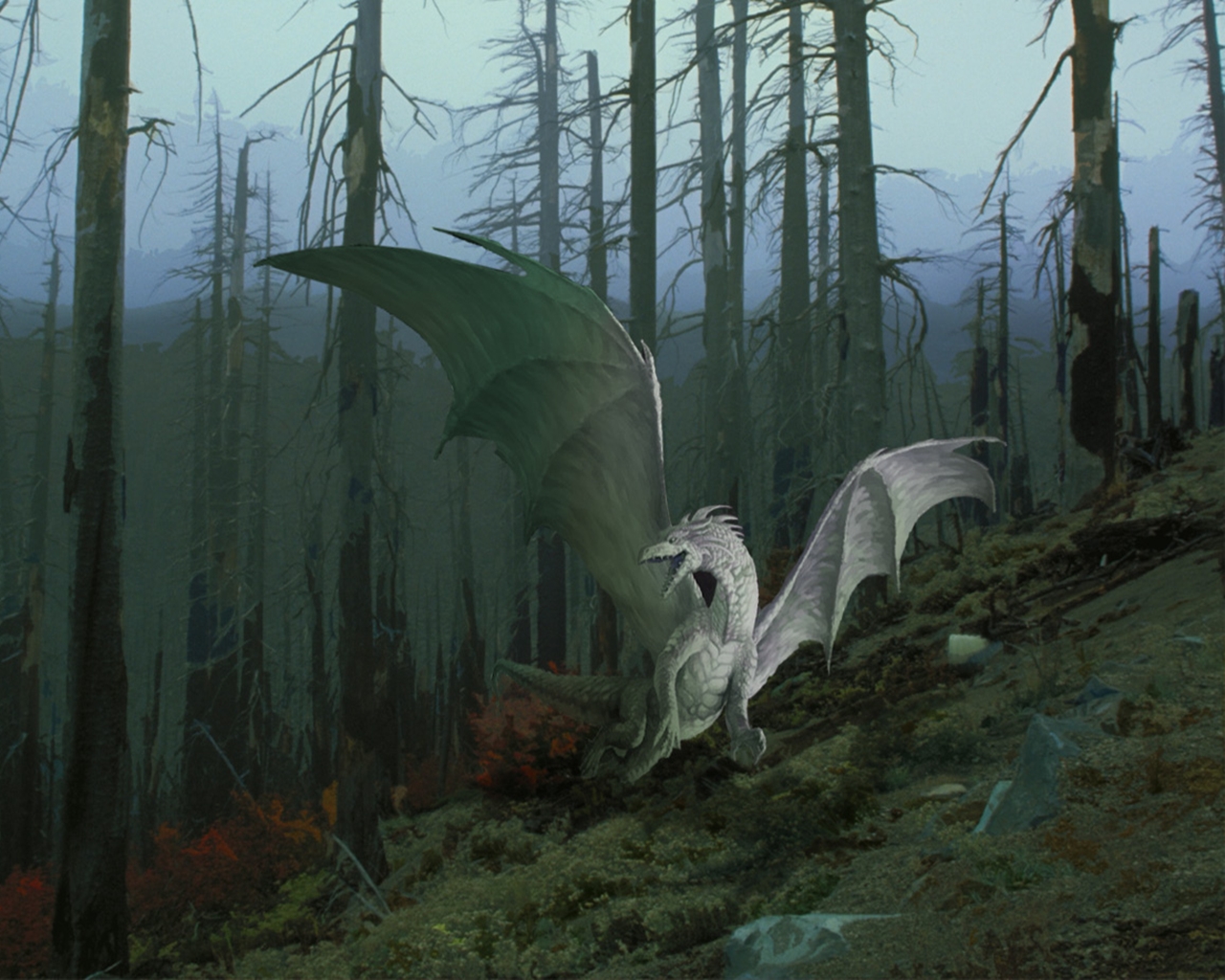 White dragon in a dead forest